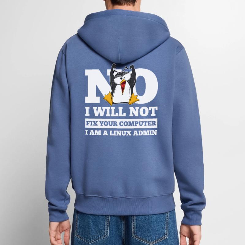 Linux SysAdmin Hacker Coder Pinguin Computer Fix Unisex Premium Bio Zip Hoodie