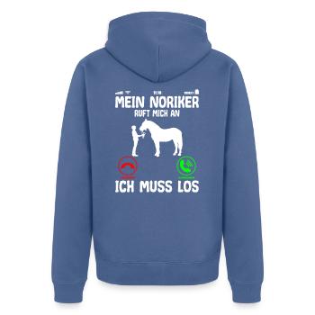 Noriker Pferd ruft mich an Spruch Lustig - Unisex Premium Bio Zip Hoodie - Taubenblau - Hinten - Nico (187cm)