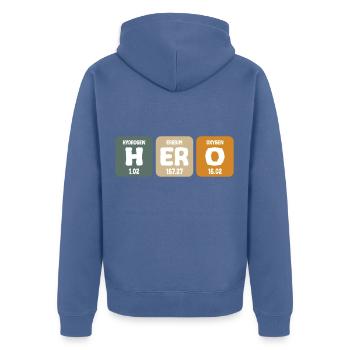Held Nerd Hero Chemische Elemente Retro Lustig - Unisex Premium Bio Zip Hoodie - Taubenblau - Hinten - Nico (187cm)