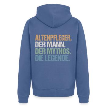 Altenpfleger Mann Legende Spruch Lustig Geschenk - Unisex Premium Bio Zip Hoodie - Taubenblau - Hinten - Nico (187cm)