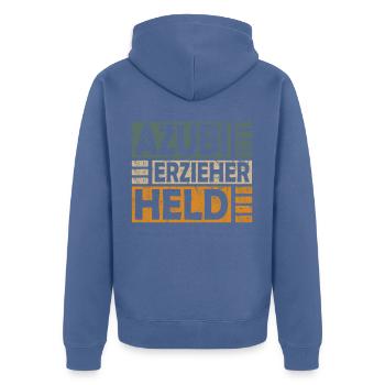 Erzieher Azubi Held Spruch Retro für Ausbildung - Unisex Premium Bio Zip Hoodie - Taubenblau - Hinten - Nico (187cm)