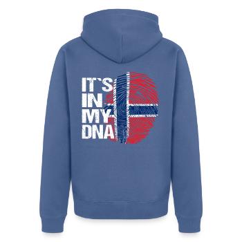 Norwegen Flagge Fingerabdruck DNA Spruch Lustig - Unisex Premium Bio Zip Hoodie - Taubenblau - Hinten - Nico (187cm)