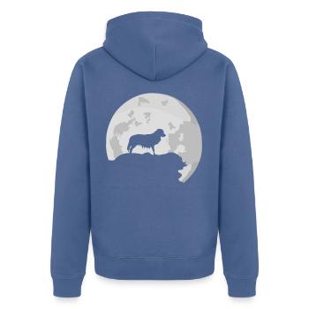 Kooikerhondje Kooiker Vollmond Mond Silhouette - Unisex Premium Bio Zip Hoodie - Taubenblau - Hinten - Nico (187cm)