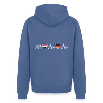 Syrie Allemagne drapeau coeur armoiries battement de coeur - Veste à capuche bio Premium Unisexe - bleu pigeon - Dos - Nico (187cm)