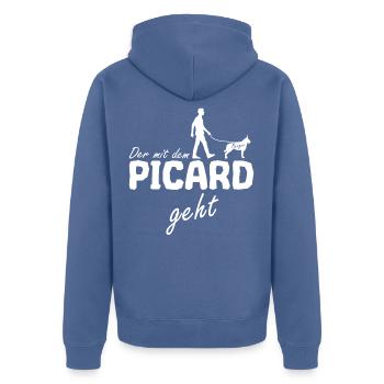 Berger Picard der mit dem Geht Spruch für Herrchen - Unisex Premium Bio Zip Hoodie - Taubenblau - Hinten - Nico (187cm)