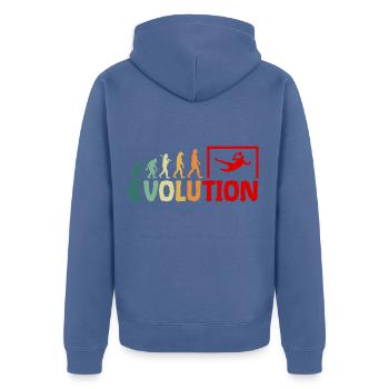 Torhüter Torwart Fußball Evolution Retro Lustig - Unisex Premium Bio Zip Hoodie - Taubenblau - Hinten - Nico (187cm)