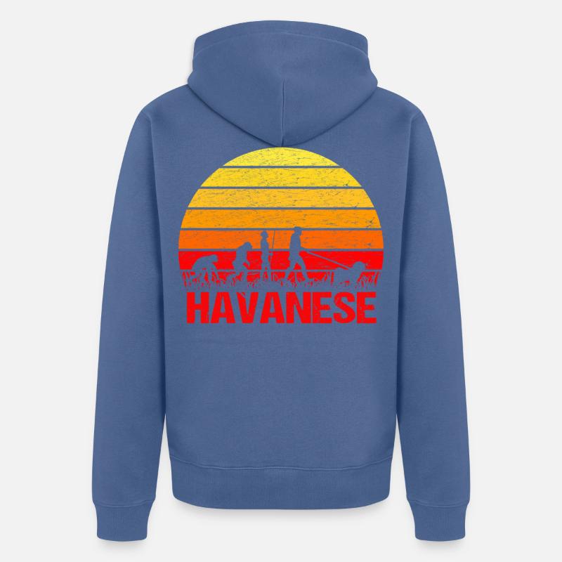 Havanese Sunrise Walk Evolution Funny - Unisex Premium Organic Zip Hoodie - stone blue