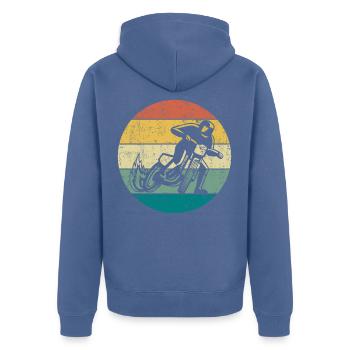 Speedway Motorrad Rennfahrer Retro Silhouette - Unisex Premium Bio Zip Hoodie - Taubenblau - Hinten - Nico (187cm)
