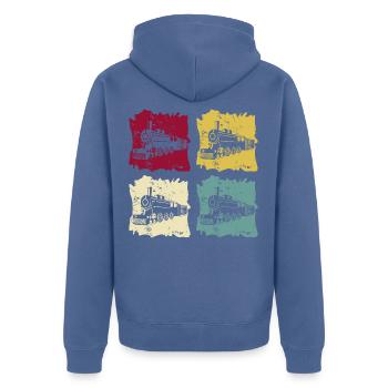 Eisenbahn Dampflok Lokomotive Pop Art Retro - Unisex Premium Bio Zip Hoodie - Taubenblau - Hinten - Nico (187cm)