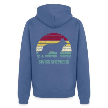 Berger suisse Retro Vintage Silhouette - Veste à capuche bio Premium Unisexe - bleu pigeon - Dos - Nico (187cm)