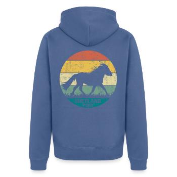 Shetland Pony cheval rétro Vintage Silhouette - Veste à capuche bio Premium Unisexe - bleu pigeon - Dos - Nico (187cm)