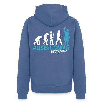 Ausbildung Prüfung bestanden Geselle Evolution - Unisex Premium Bio Zip Hoodie - Taubenblau - Hinten - Nico (187cm)