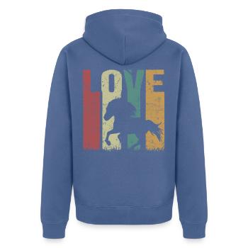 Islandpferd Retro Vintage Love - Unisex Premium Bio Zip Hoodie - Taubenblau - Hinten - Nico (187cm)