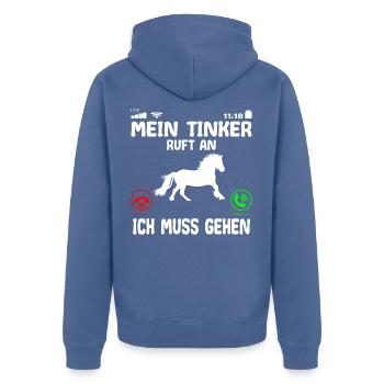 Tinker Pferd ruft an Spruch - Unisex Premium Bio Zip Hoodie - Taubenblau - Hinten - Nico (187cm)