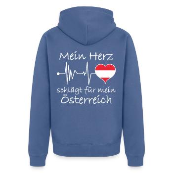 Herzschlag Österreich - Unisex Premium Bio Zip Hoodie - Taubenblau - Hinten - Nico (187cm)