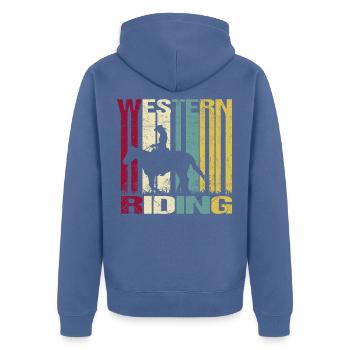 Westernreiten Vintage - Unisex Premium Bio Zip Hoodie - Taubenblau - Hinten - Nico (187cm)