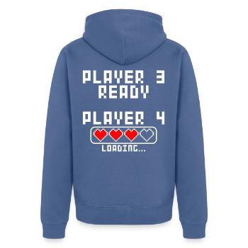 Schwangerschaft verkünden Baby Player 4 Loading - Unisex Premium Bio Zip Hoodie - Taubenblau - Hinten - Nico (187cm)