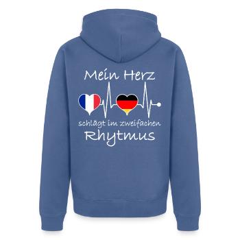 Frankreich Deutschland Flagge Herzschlag - Unisex Premium Bio Zip Hoodie - Taubenblau - Hinten - Nico (187cm)