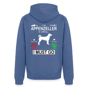 Appenzeller Sennenhund ruft an Spruch - Unisex Premium Bio Zip Hoodie - Taubenblau - Hinten - Nico (187cm)