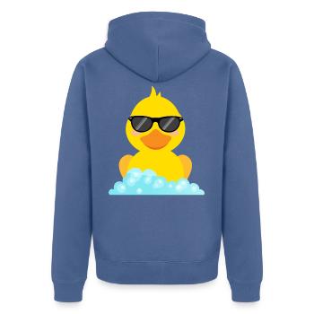Gelbe Ente Badeente mit Sonnenbrille - Unisex Premium Bio Zip Hoodie - Taubenblau - Hinten - Nico (187cm)