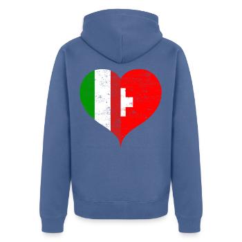 Suisse Italie Drapeau Coeur Vintage - Veste à capuche bio Premium Unisexe - bleu pigeon - Dos - Nico (187cm)