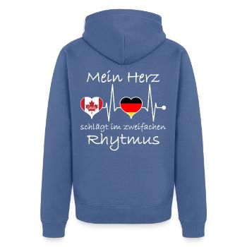 Deutschland Kanada Flagge Herzschlag - Unisex Premium Bio Zip Hoodie - Taubenblau - Hinten - Nico (187cm)