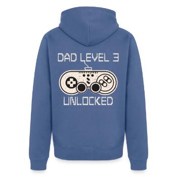 Dad Level 3 Unlocked Papa von Drei 3 Kinder - Unisex Premium Bio Zip Hoodie - Taubenblau - Hinten - Nico (187cm)