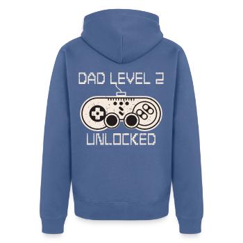 Dad Level 2 Unlocked Papa von Zwei Kinder - Unisex Premium Bio Zip Hoodie - Taubenblau - Hinten - Nico (187cm)