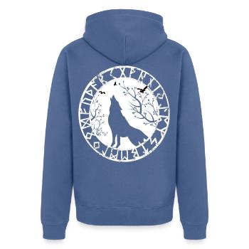 Norse mythology Viking Fenriswolf asgard - Unisex Premium Organic Zip Hoodie - stone blue - Back - Nico (187cm)