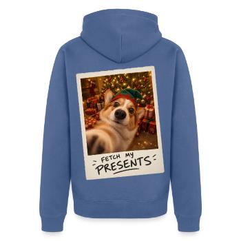 Fetch My Presents Corgi Selfie Weihnachten - Unisex Premium Bio Zip Hoodie - Taubenblau - Hinten - Nico (187cm)