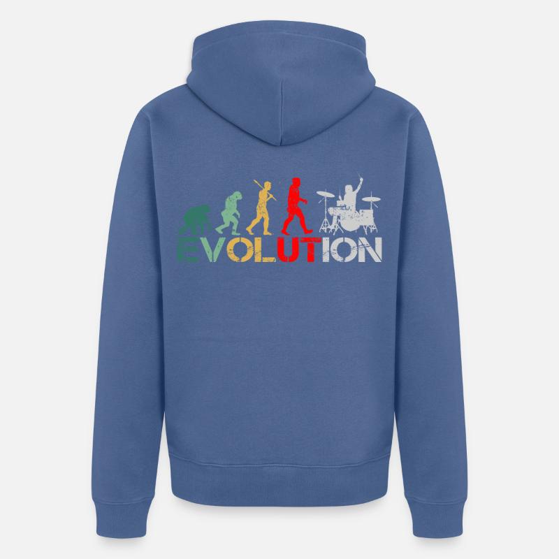 Drummer Schlagzeuger Evolution Retro - Unisex Premium Organic Zip Hoodie - stone blue