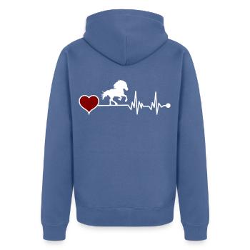 Tölter Islandpferd Herzschlag - Unisex Premium Bio Zip Hoodie - Taubenblau - Hinten - Nico (187cm)