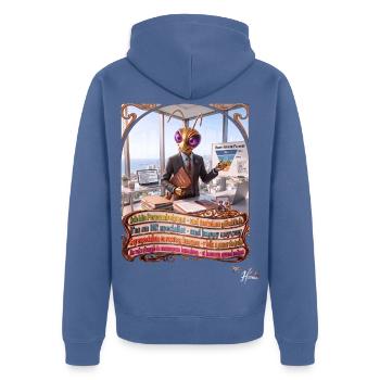 Heuschrecke JOGUE Personalreferent HR Büro Pop Art - Unisex Premium Bio Zip Hoodie - Taubenblau - Hinten - Nico (187cm)