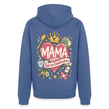 Mama Chefin vom Familienchaos - Unisex Premium Bio Zip Hoodie - Taubenblau - Hinten - Nico (187cm)