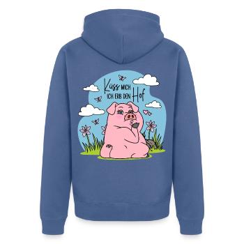 Bauernhof Bauer Schwein Küss mich Ich erb den Hof - Unisex Premium Bio Zip Hoodie - Taubenblau - Hinten - Nico (187cm)
