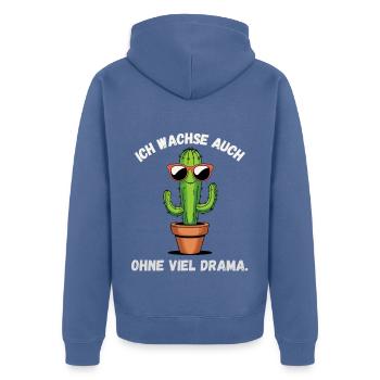 Cactus Design Je grandis sans drame - Veste à capuche bio Premium Unisexe - bleu pigeon - Dos - Nico (187cm)
