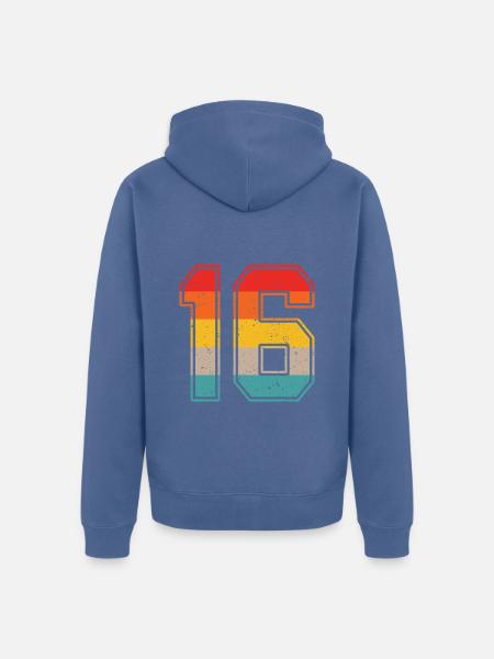 16 Jahre Retro Trikot Nummer 16 T-shirt Nummer 16 - Unisex Premium Bio Zip Hoodie - Taubenblau