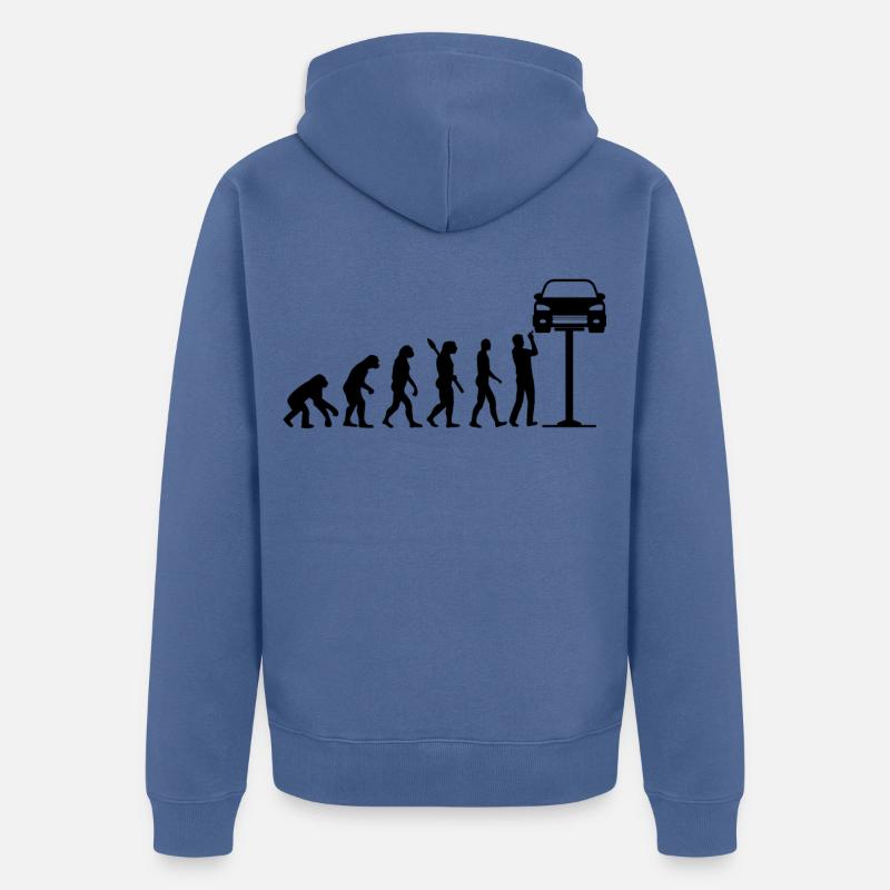 Mechaniker Evolution Auto Schrauber Geschenk - Unisex Premium Bio Zip Hoodie - Taubenblau