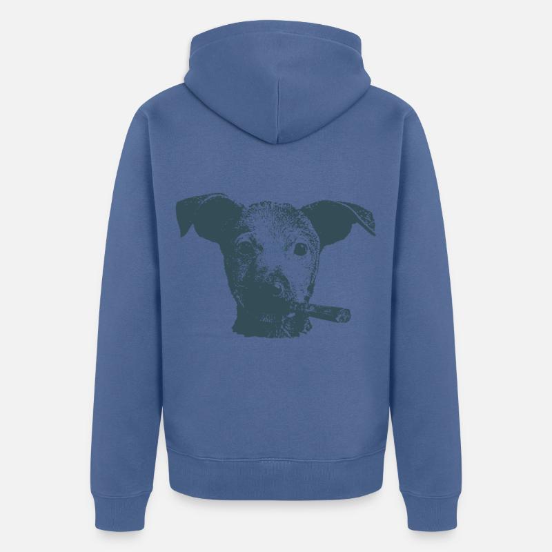 ZIGARREN HUND COMIC Geschenke Zigarrenraucher - Unisex Premium Bio Zip Hoodie - Taubenblau