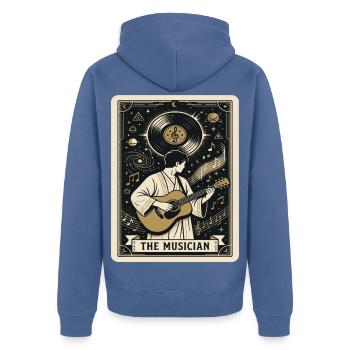 Der Musiker im Kosmos - Unisex Premium Bio Zip Hoodie - Taubenblau - Hinten - Nico (187cm)