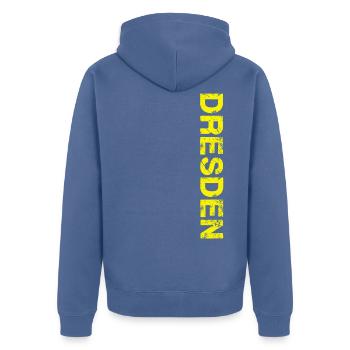 Dresden - Unisex Premium Bio Zip Hoodie - Taubenblau - Hinten - Nico (187cm)