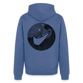 Erinnerungen - Unisex Premium Bio Zip Hoodie - Taubenblau - Hinten - Nico (187cm)