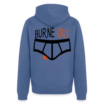 burne out burnout slip citation couille humour - Veste à capuche bio Premium Unisexe - bleu pigeon - Dos - Nico (187cm)