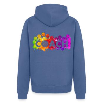 Volleyball Coach auf Regenbogen Farbklecks für - Unisex Premium Bio Zip Hoodie - Taubenblau - Hinten - Nico (187cm)
