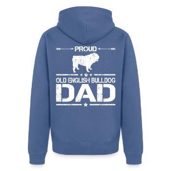 Olde Old English Bulldogge Papa Geschenk - Unisex Premium Bio Zip Hoodie - Taubenblau - Hinten - Nico (187cm)