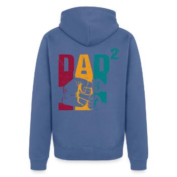 Papa Père de 2 enfants Jumeaux Fils Fille - Veste à capuche bio Premium Unisexe - bleu pigeon - Dos - Nico (187cm)