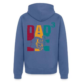 Papa Father of 3 Children Triplets Sons Girls - Unisex Premium Organic Zip Hoodie - stone blue - Back - Nico (187cm)