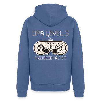 Opa hoch 3 werdender dreifacher drei Enkel - Unisex Premium Bio Zip Hoodie - Taubenblau - Hinten - Nico (187cm)