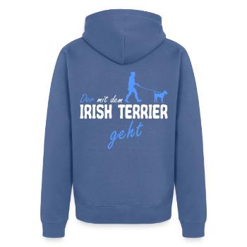 Irischer Irish Terrier Hund der mit geht spruch - Unisex Premium Bio Zip Hoodie - Taubenblau - Hinten - Nico (187cm)
