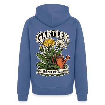 Gartler Mei Unkraut hot Charakter - Unisex Premium Bio Zip Hoodie - Taubenblau - Hinten - Nico (187cm)